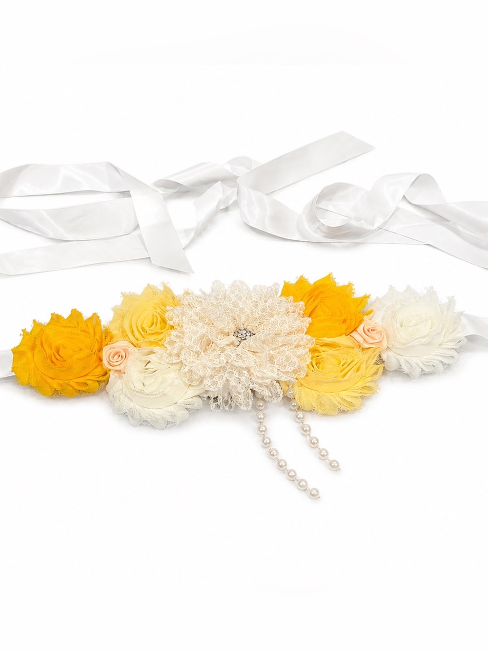 Yellow and Ivory Floral Maternity Belly Sash Pregnancy Flower Belt Baby Shower